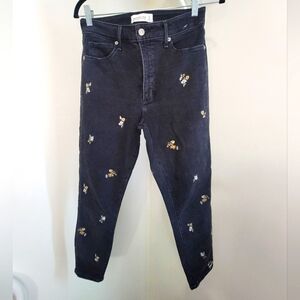 Abercrombie & Fitch Sz 4/27 Short Floral Embroidered High Rise Super Skinny Jean